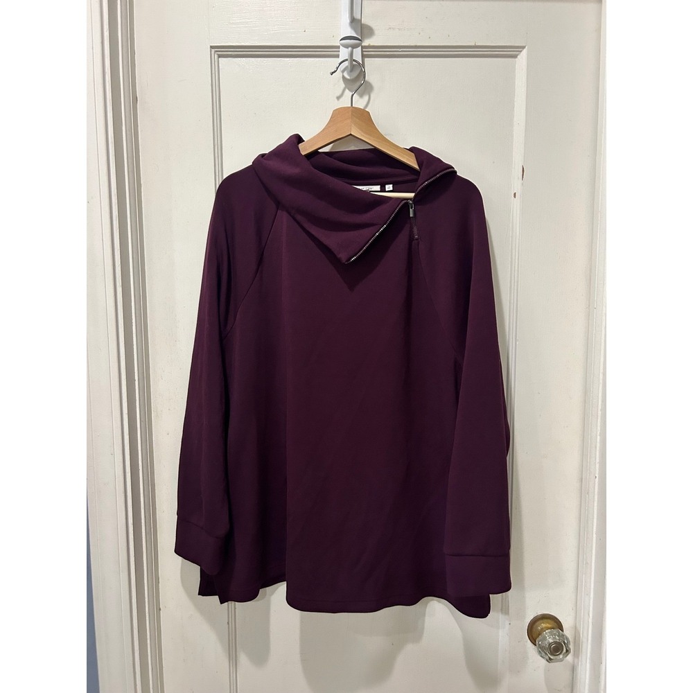 Chicos Purple Asymmetrical Zip Funnel Neck Pullover Sweatshirt Women Size 4 XXL